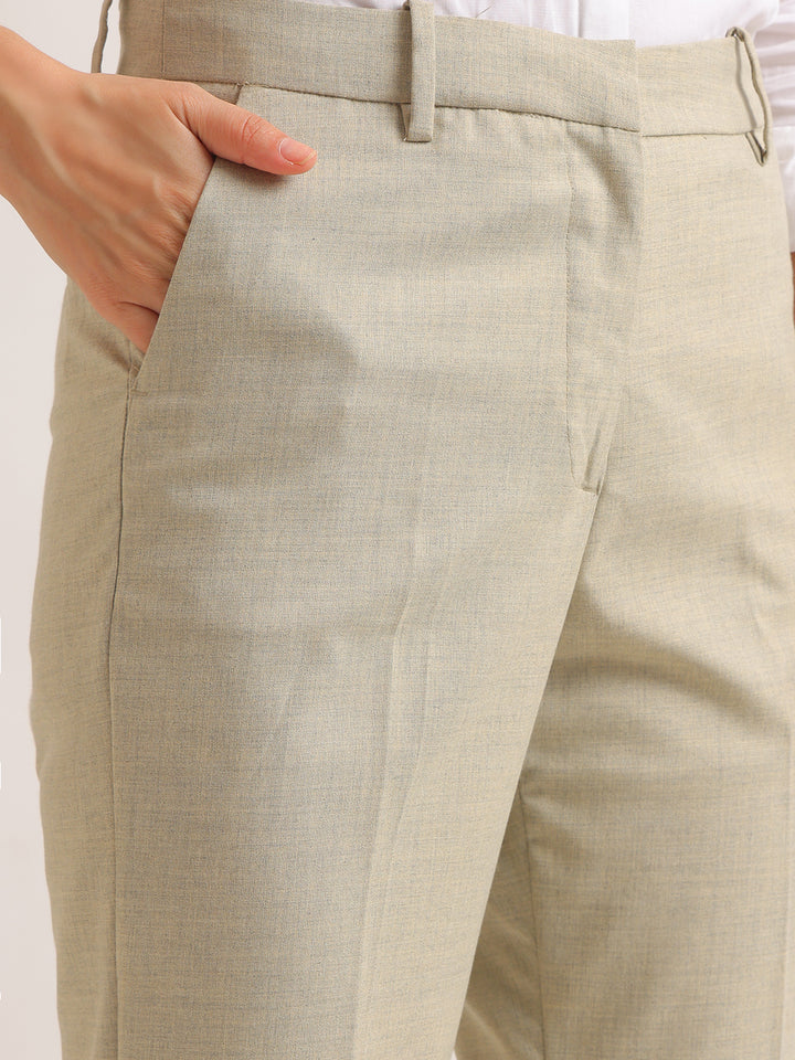 Hancock   Women   Beige   Solids   Viscose Rayon   Slim Fit   Formal   Trouser