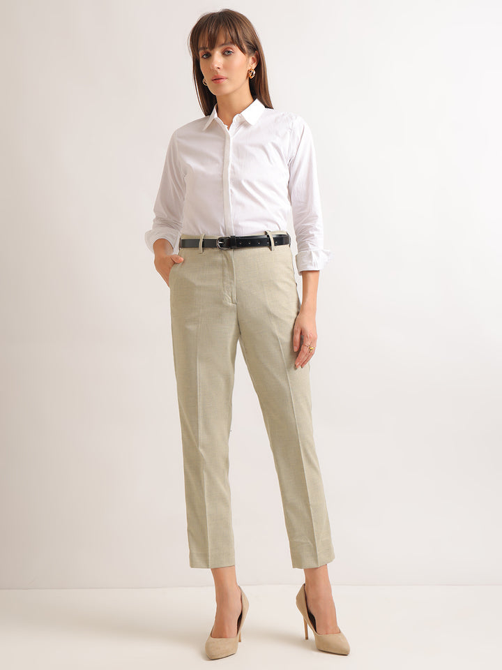 Hancock   Women   Beige   Solids   Viscose Rayon   Slim Fit   Formal   Trouser