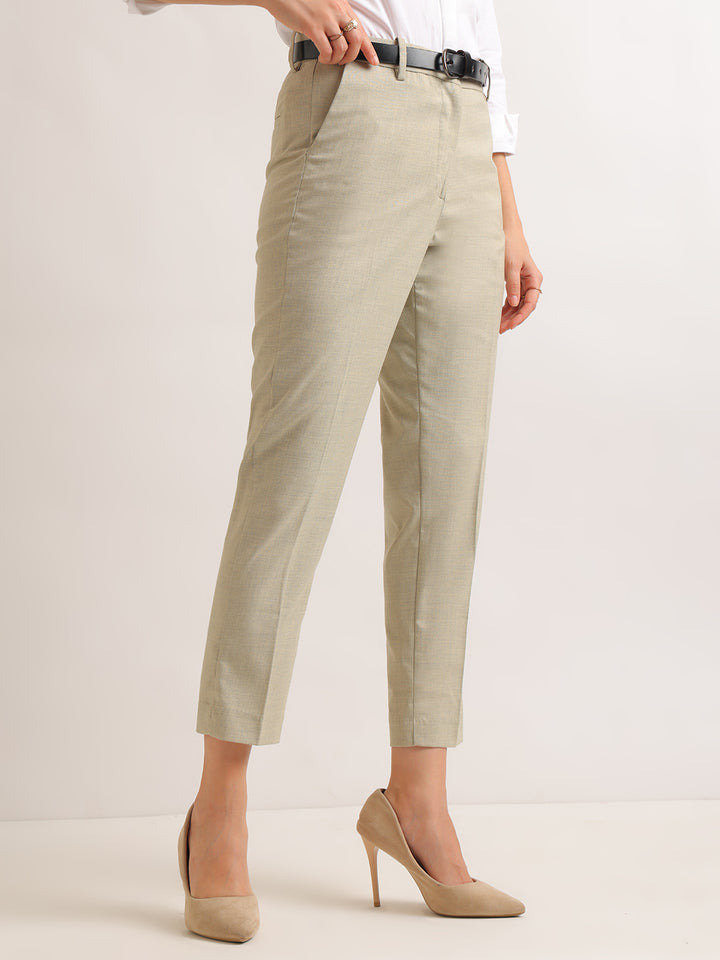 Hancock   Women   Beige   Solids   Viscose Rayon   Slim Fit   Formal   Trouser