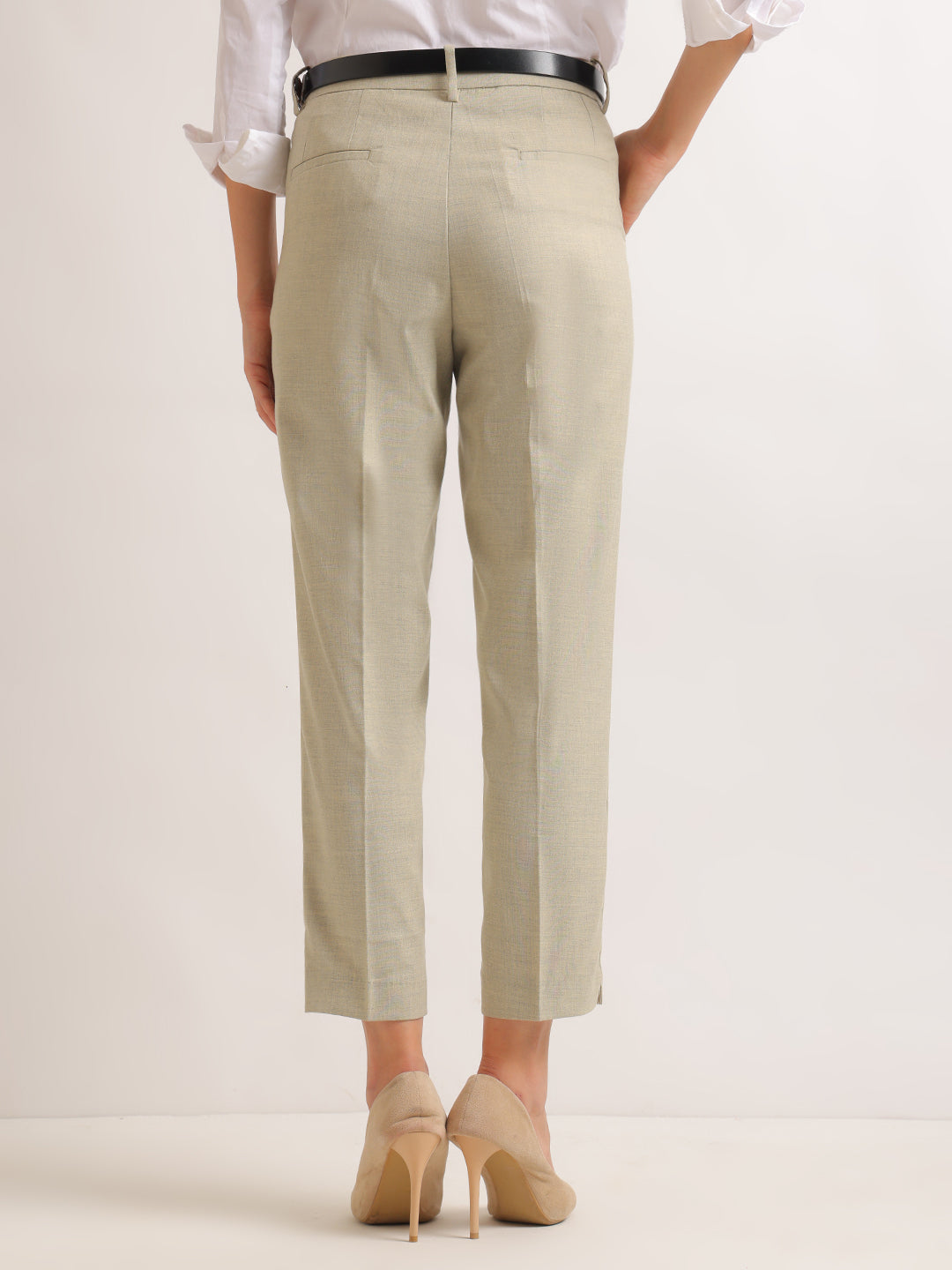 Hancock   Women   Beige   Solids   Viscose Rayon   Slim Fit   Formal   Trouser