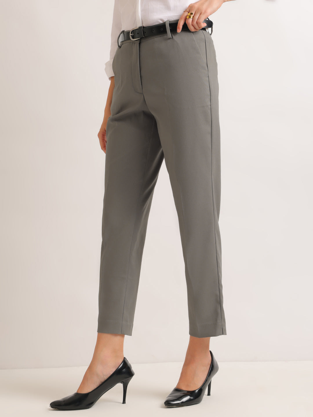Hancock   Women   Grey   Solids   Viscose Rayon   Slim Fit   Formal   Trouser