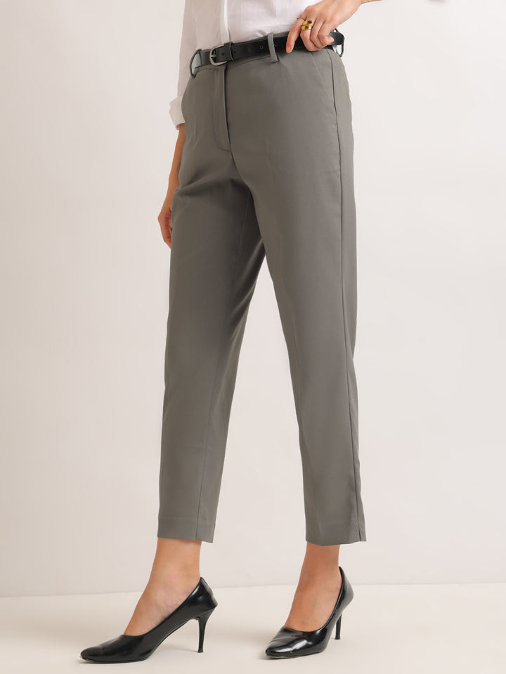 Hancock   Women   Grey   Solids   Viscose Rayon   Slim Fit   Formal   Trouser