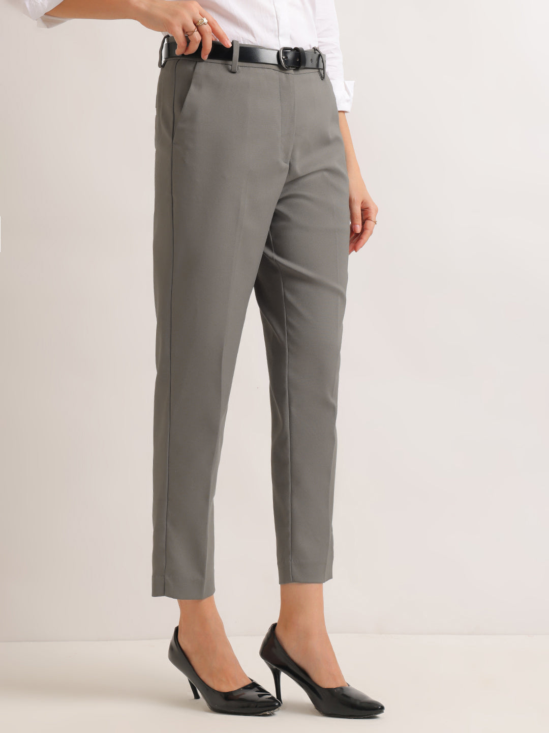 Hancock   Women   Grey   Solids   Viscose Rayon   Slim Fit   Formal   Trouser