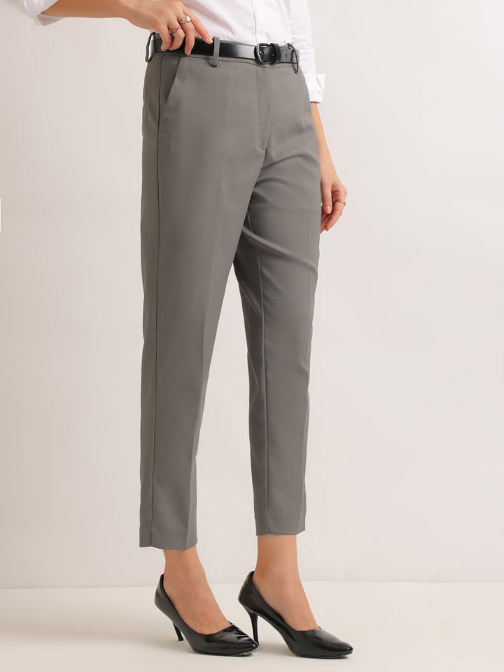 Hancock   Women   Grey   Solids   Viscose Rayon   Slim Fit   Formal   Trouser