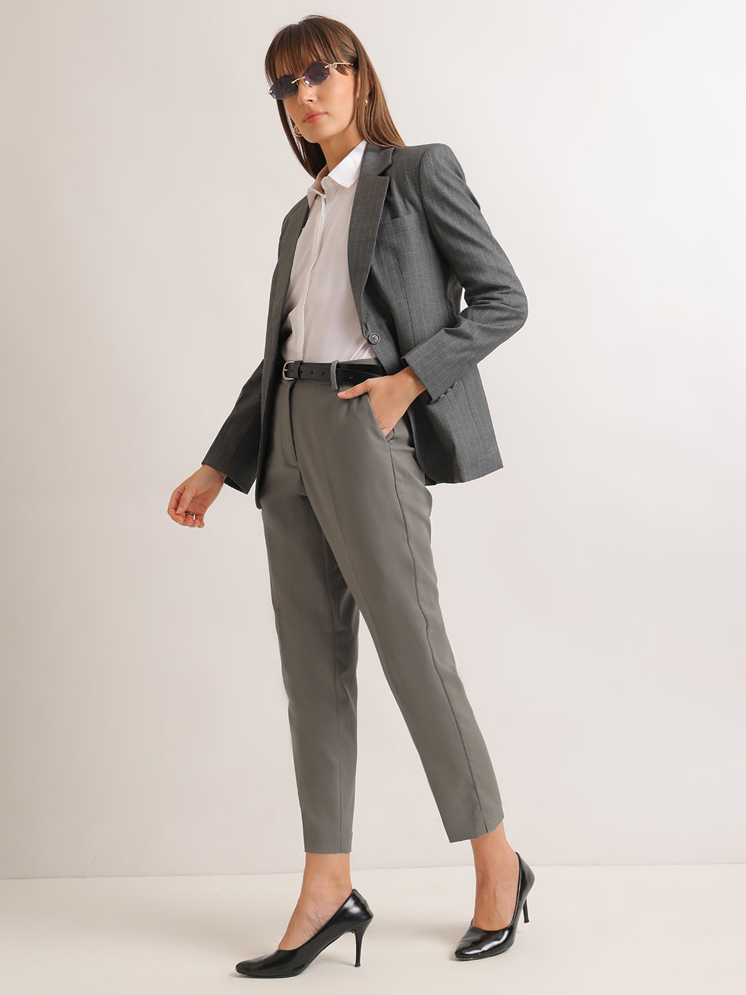 Hancock   Women   Grey   Solids   Viscose Rayon   Slim Fit   Formal   Trouser