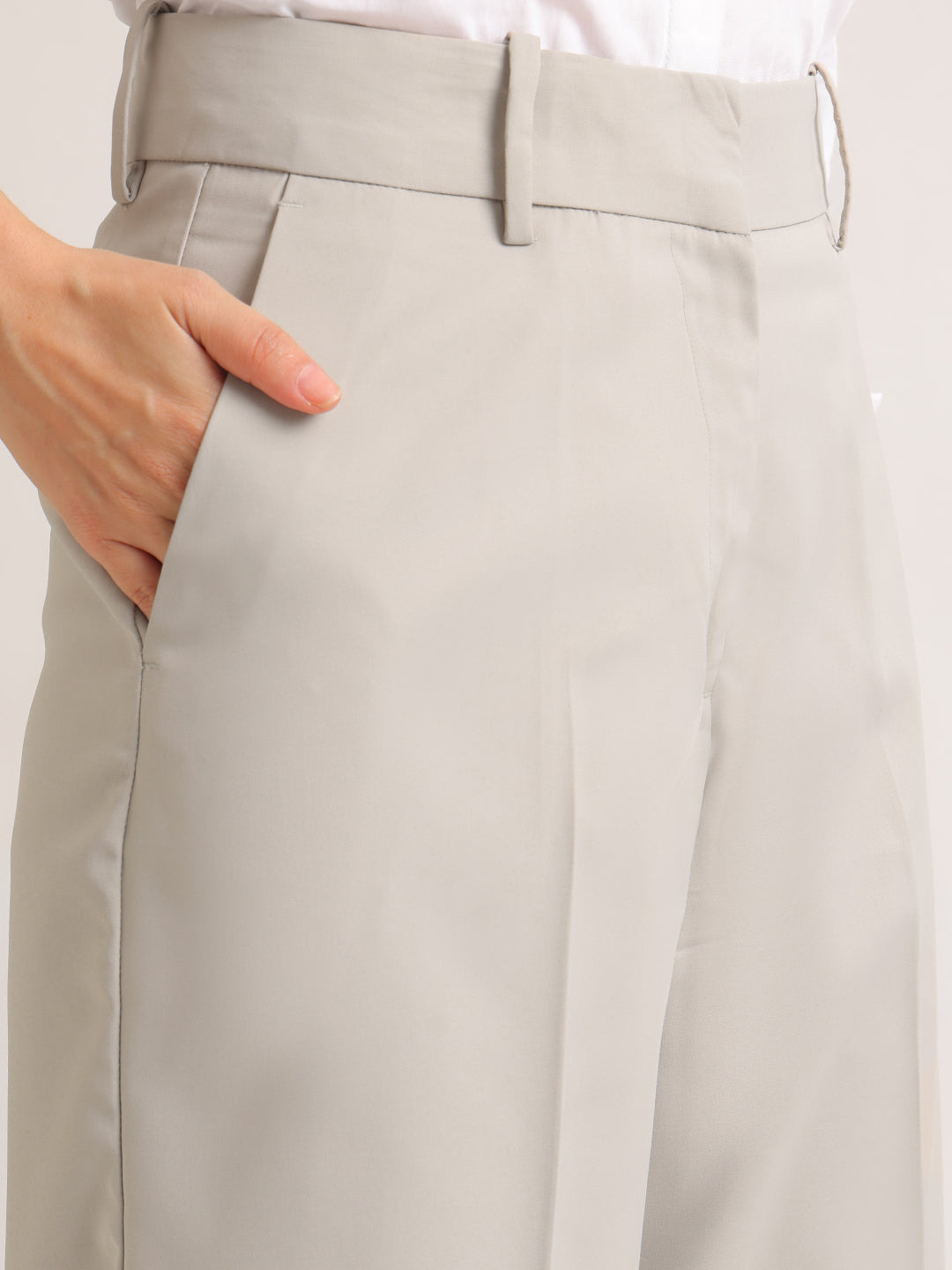 Hancock   Women   Greige   Solids   Viscose Rayon   Wide Leg   Formal   Trouser