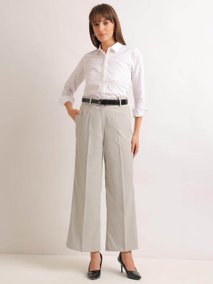 Hancock   Women   Greige   Solids   Viscose Rayon   Wide Leg   Formal   Trouser