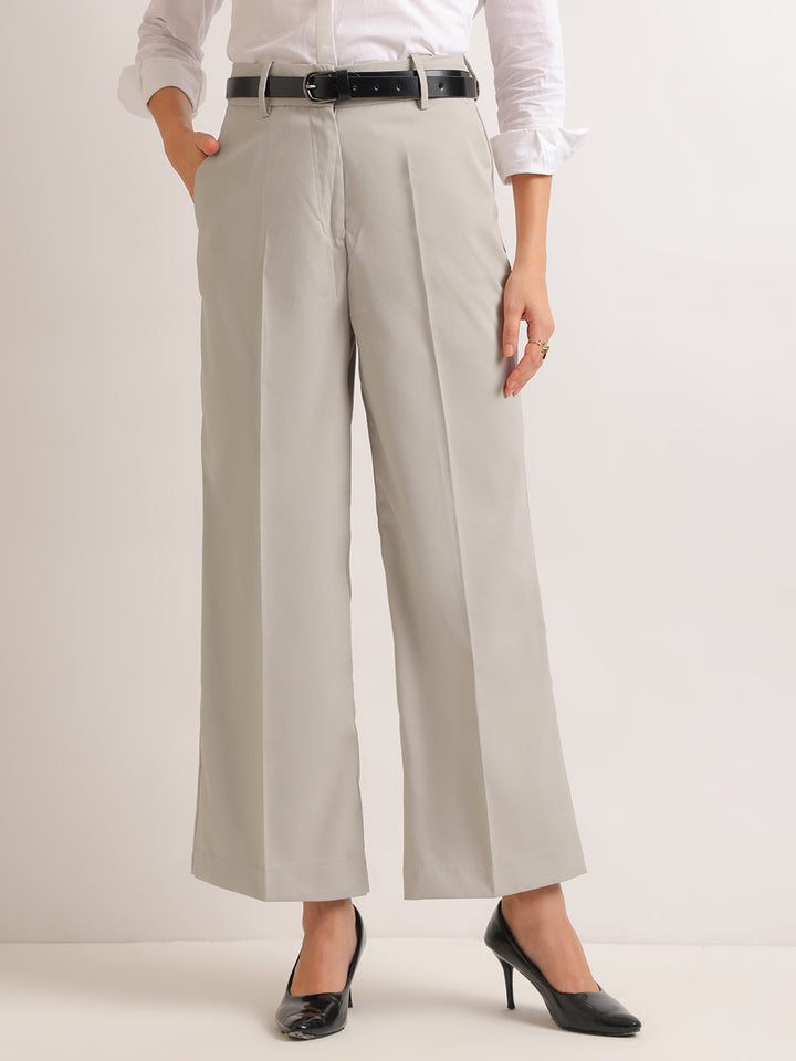 Hancock   Women   Greige   Solids   Viscose Rayon   Wide Leg   Formal   Trouser
