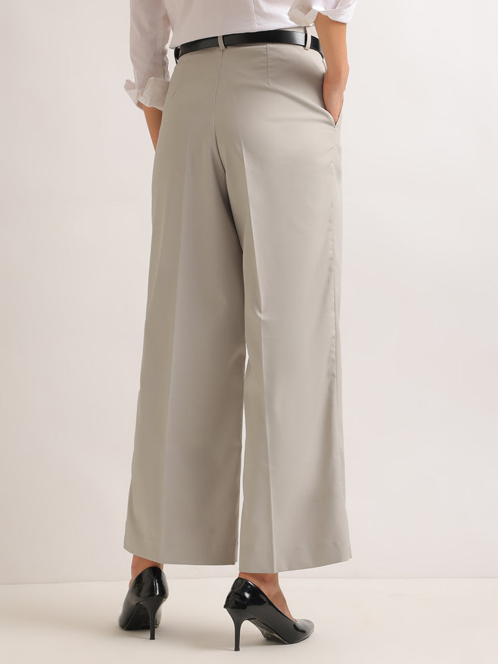 Hancock   Women   Greige   Solids   Viscose Rayon   Wide Leg   Formal   Trouser