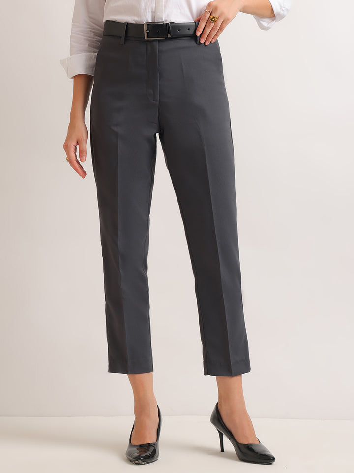 Hancock   Women   Charcoal   Solids   Viscose Rayon   Slim Fit   Formal   Trouser