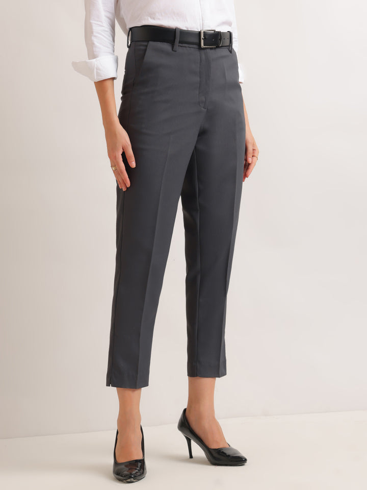 Hancock   Women   Charcoal   Solids   Viscose Rayon   Slim Fit   Formal   Trouser