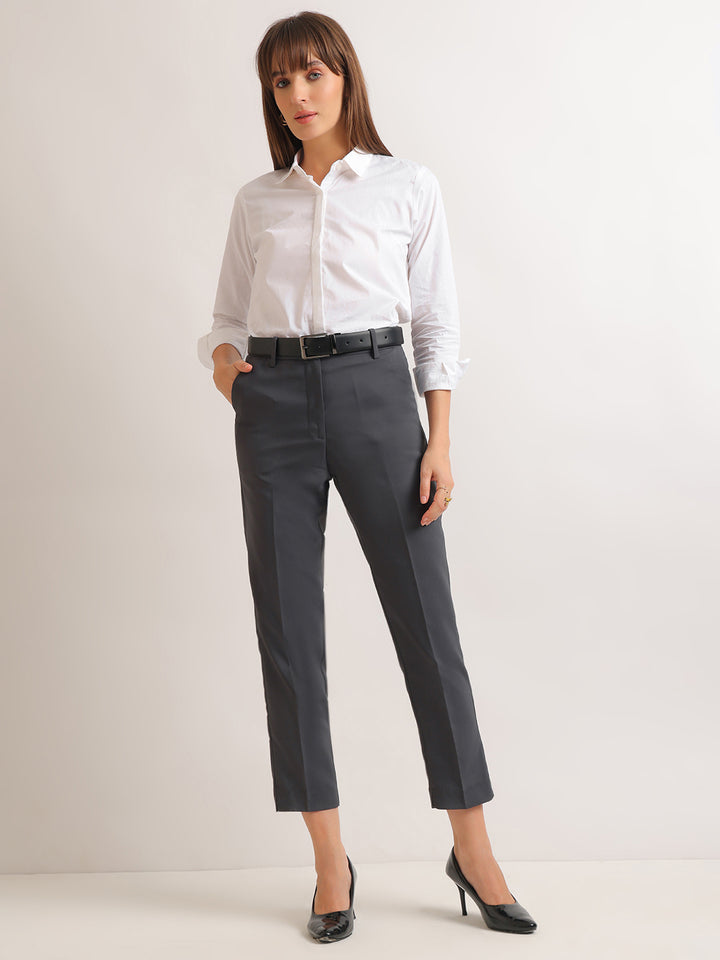 Hancock   Women   Charcoal   Solids   Viscose Rayon   Slim Fit   Formal   Trouser