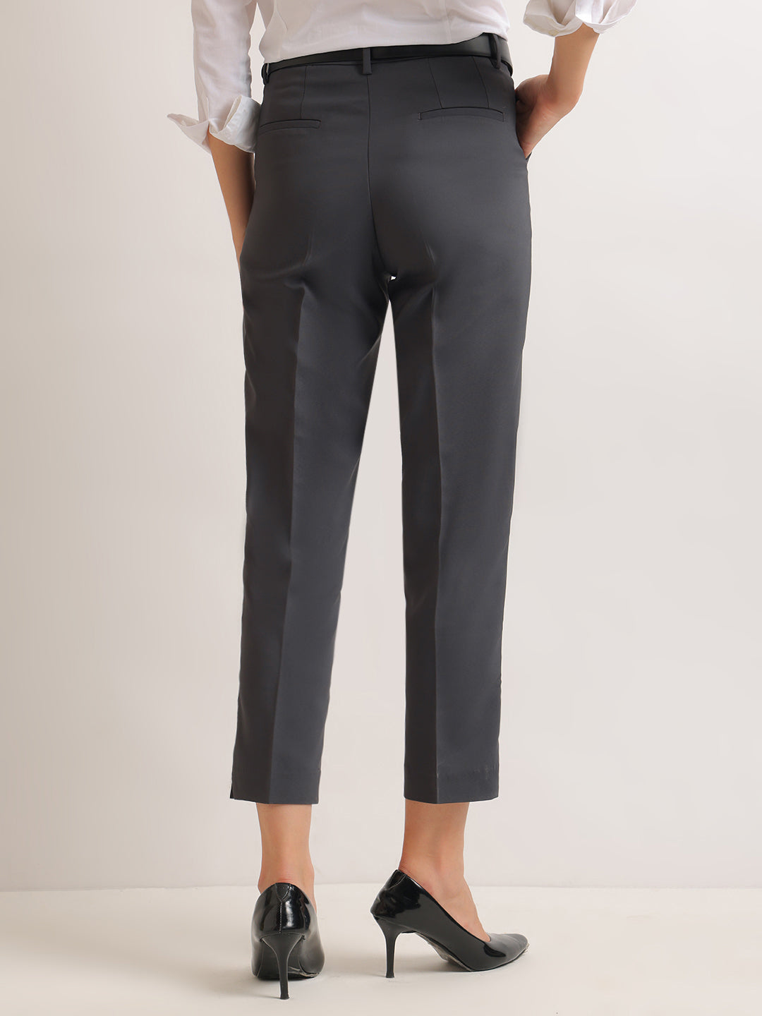 Hancock   Women   Charcoal   Solids   Viscose Rayon   Slim Fit   Formal   Trouser
