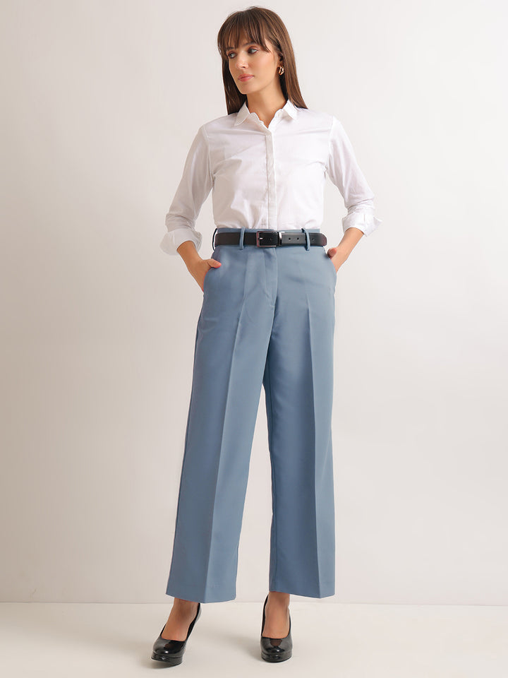 Hancock   Women   Oxford Blue   Solids   Viscose Rayon   Wide Leg   Formal   Trouser