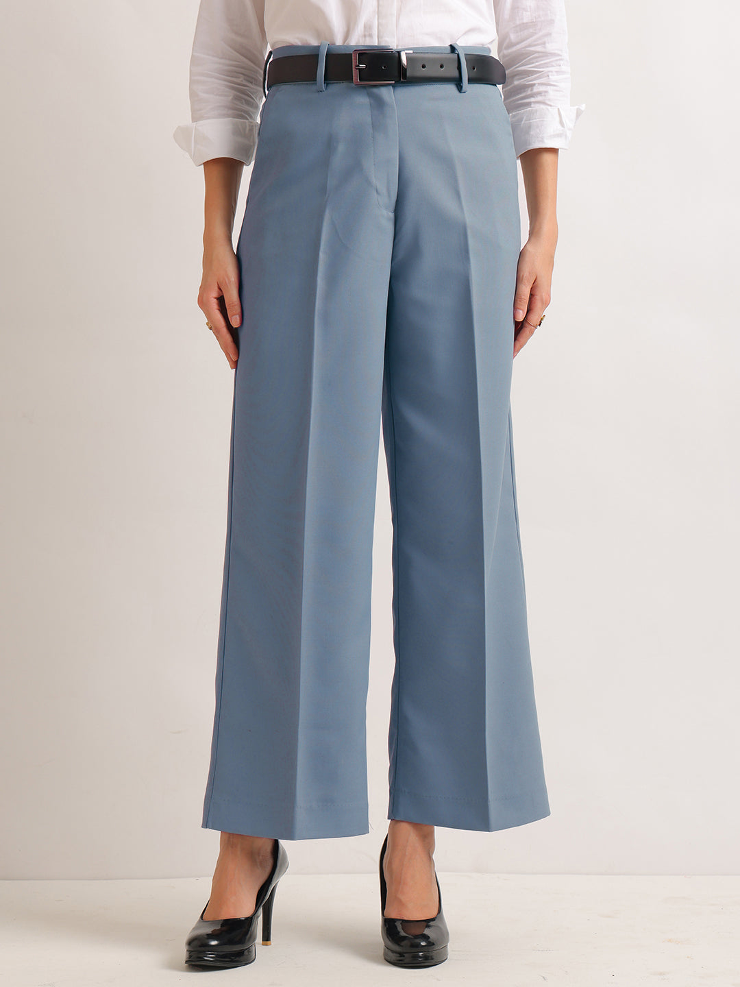 Hancock   Women   Oxford Blue   Solids   Viscose Rayon   Wide Leg   Formal   Trouser