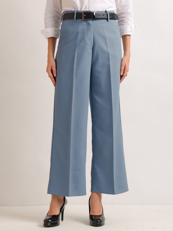 Hancock   Women   Oxford Blue   Solids   Viscose Rayon   Wide Leg   Formal   Trouser
