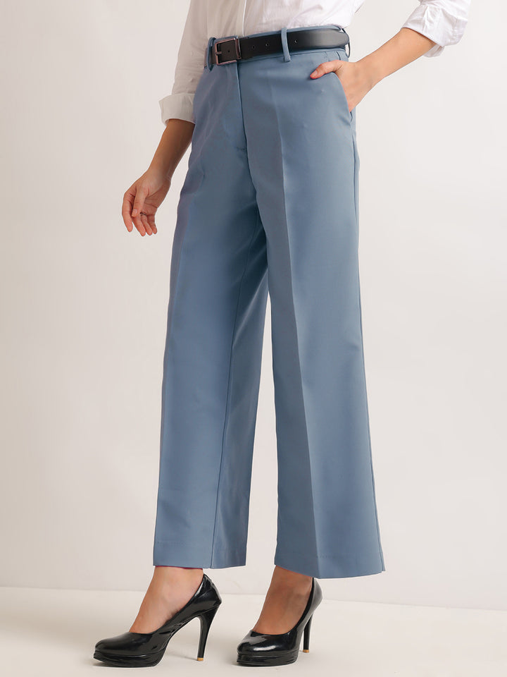 Hancock   Women   Oxford Blue   Solids   Viscose Rayon   Wide Leg   Formal   Trouser
