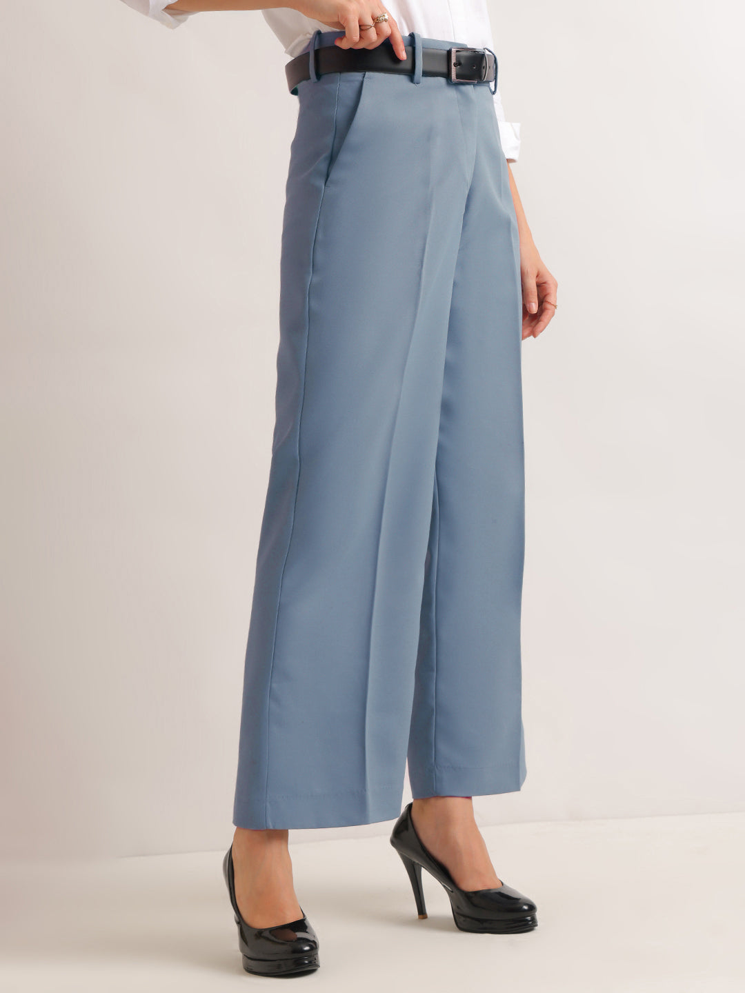 Hancock   Women   Oxford Blue   Solids   Viscose Rayon   Wide Leg   Formal   Trouser