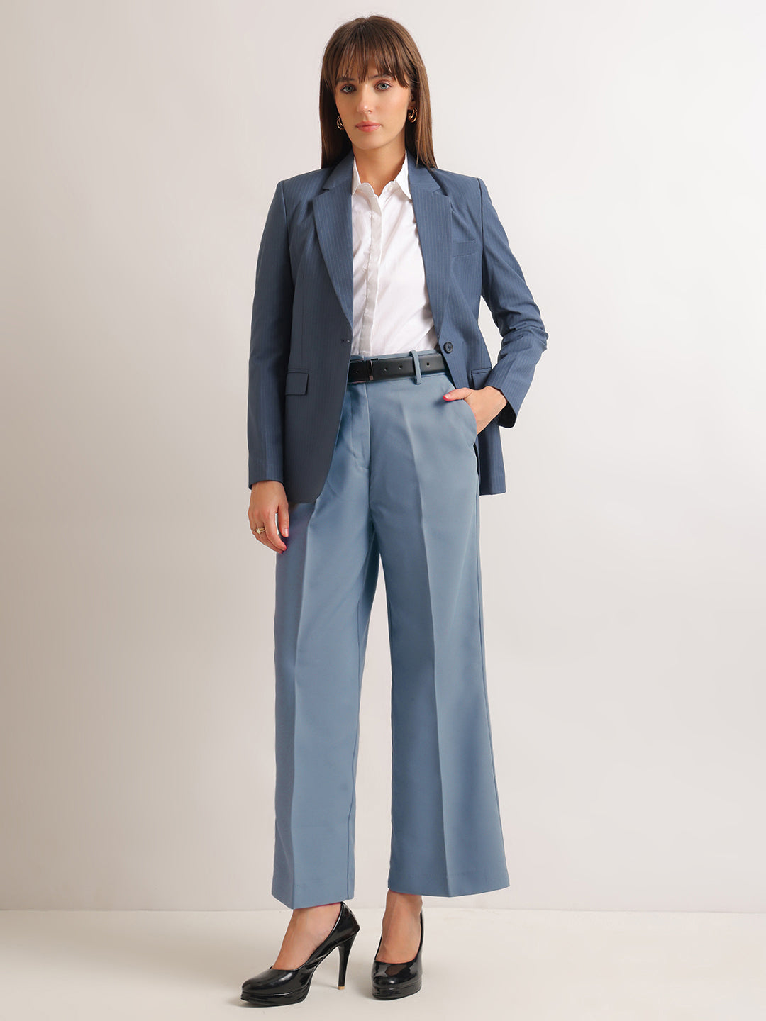 Hancock   Women   Oxford Blue   Solids   Viscose Rayon   Wide Leg   Formal   Trouser