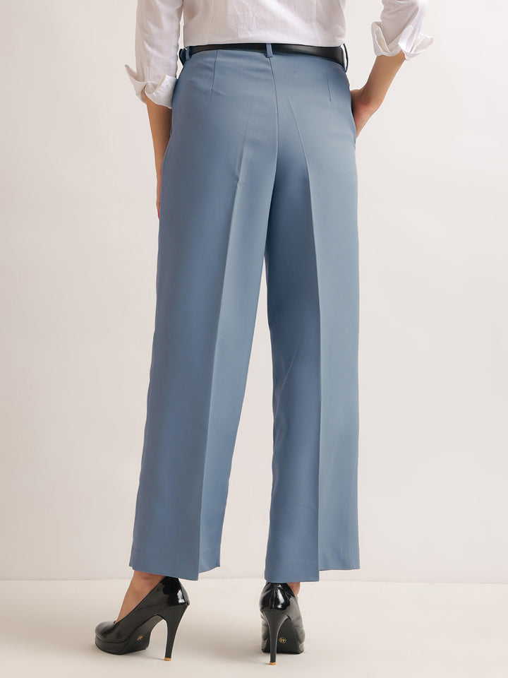 Hancock   Women   Oxford Blue   Solids   Viscose Rayon   Wide Leg   Formal   Trouser