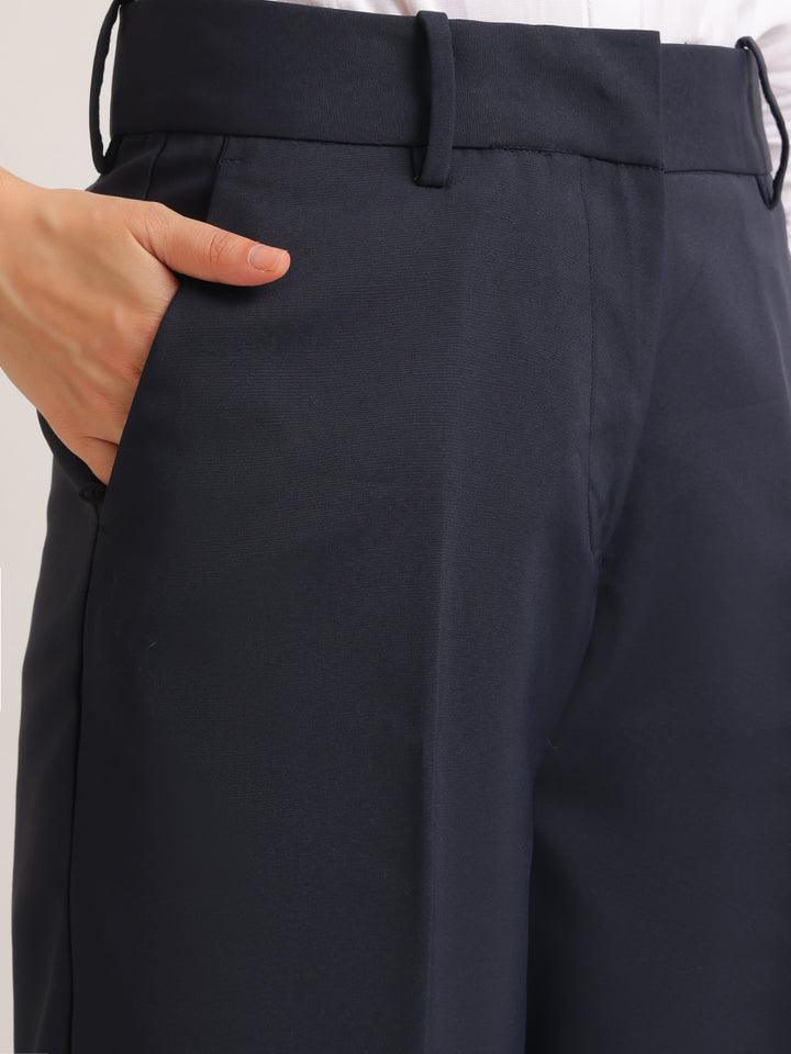 Hancock   Women   Navy Blue   Solids   Viscose Rayon   Wide Leg   Formal   Trouser
