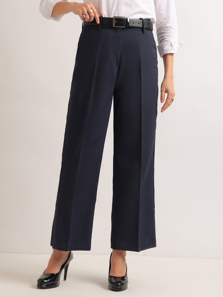 Hancock   Women   Navy Blue   Solids   Viscose Rayon   Wide Leg   Formal   Trouser