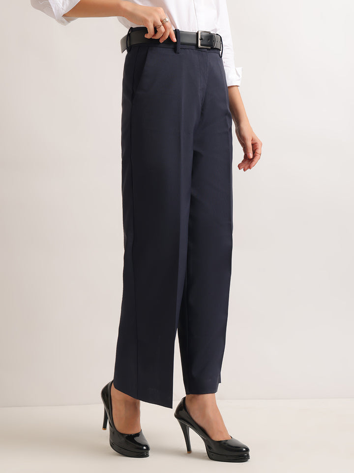 Hancock   Women   Navy Blue   Solids   Viscose Rayon   Wide Leg   Formal   Trouser