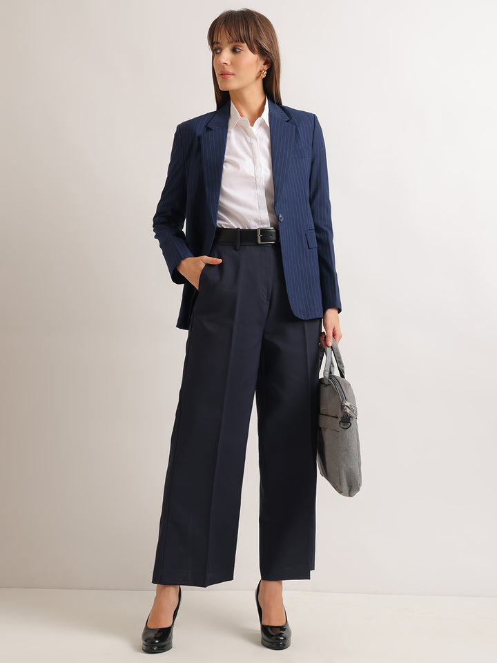 Hancock   Women   Navy Blue   Solids   Viscose Rayon   Wide Leg   Formal   Trouser