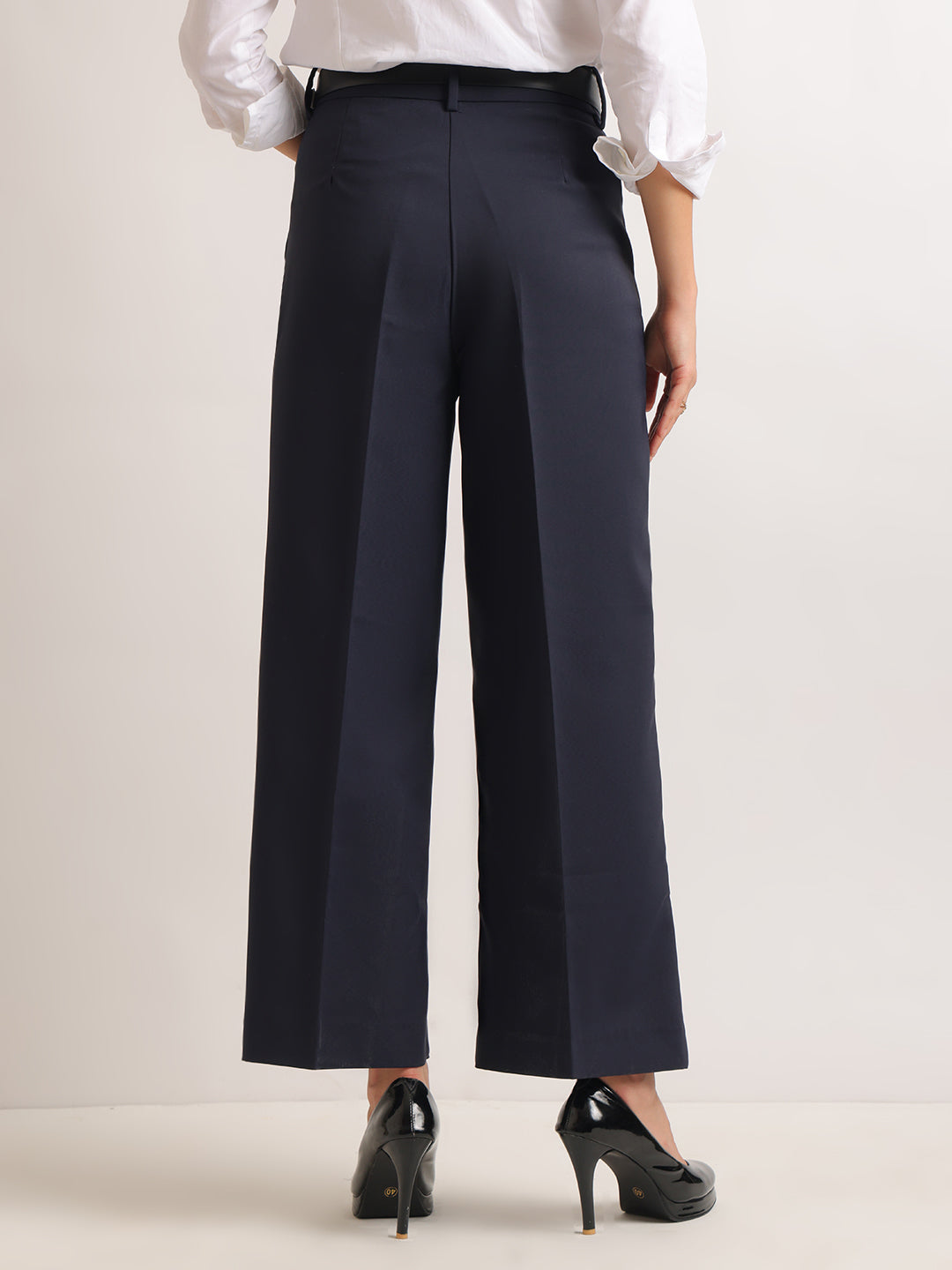 Hancock   Women   Navy Blue   Solids   Viscose Rayon   Wide Leg   Formal   Trouser