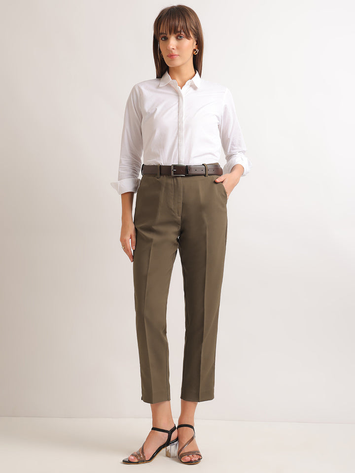 Hancock   Women   Brown   Solids   Viscose Rayon   Slim Fit   Formal   Trouser