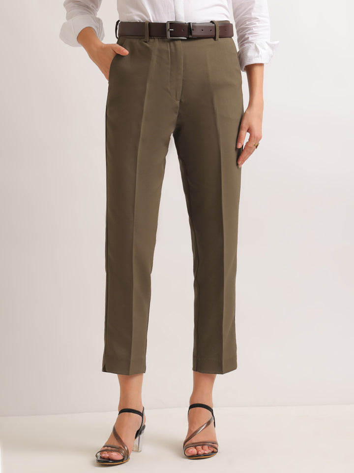 Hancock   Women   Brown   Solids   Viscose Rayon   Slim Fit   Formal   Trouser
