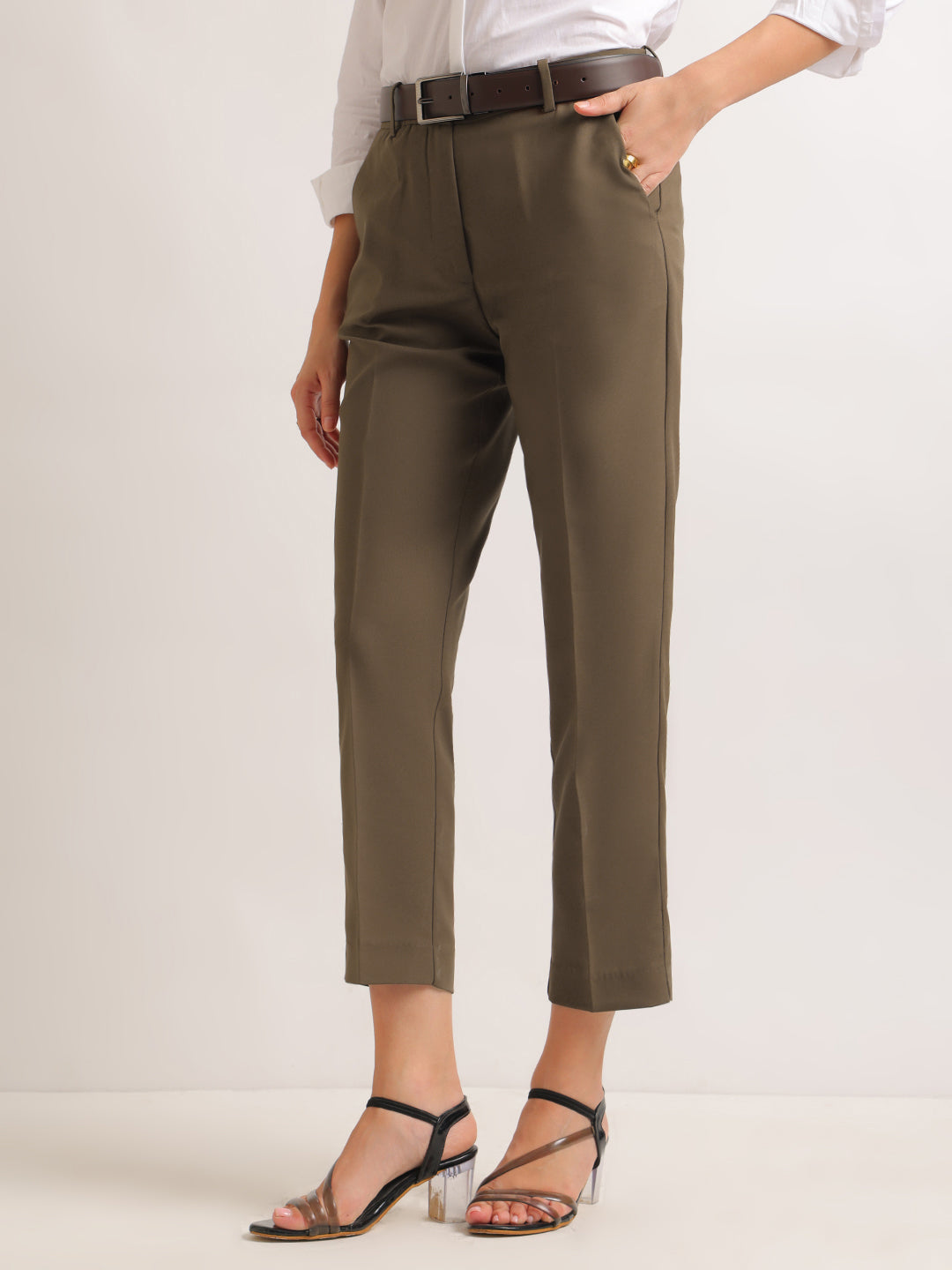 Hancock   Women   Brown   Solids   Viscose Rayon   Slim Fit   Formal   Trouser