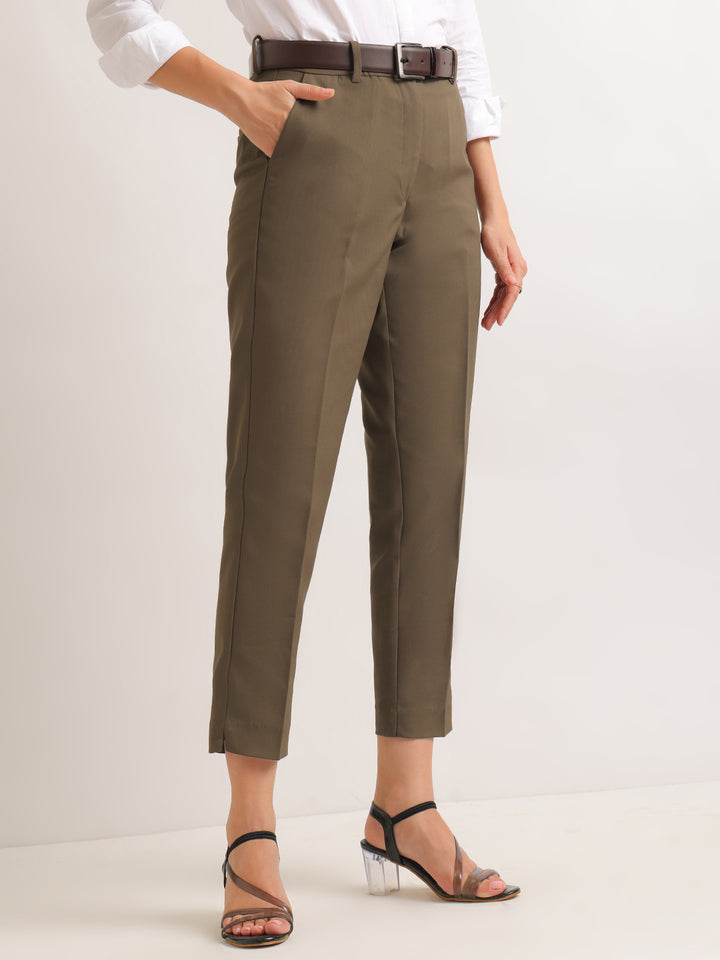 Hancock   Women   Brown   Solids   Viscose Rayon   Slim Fit   Formal   Trouser