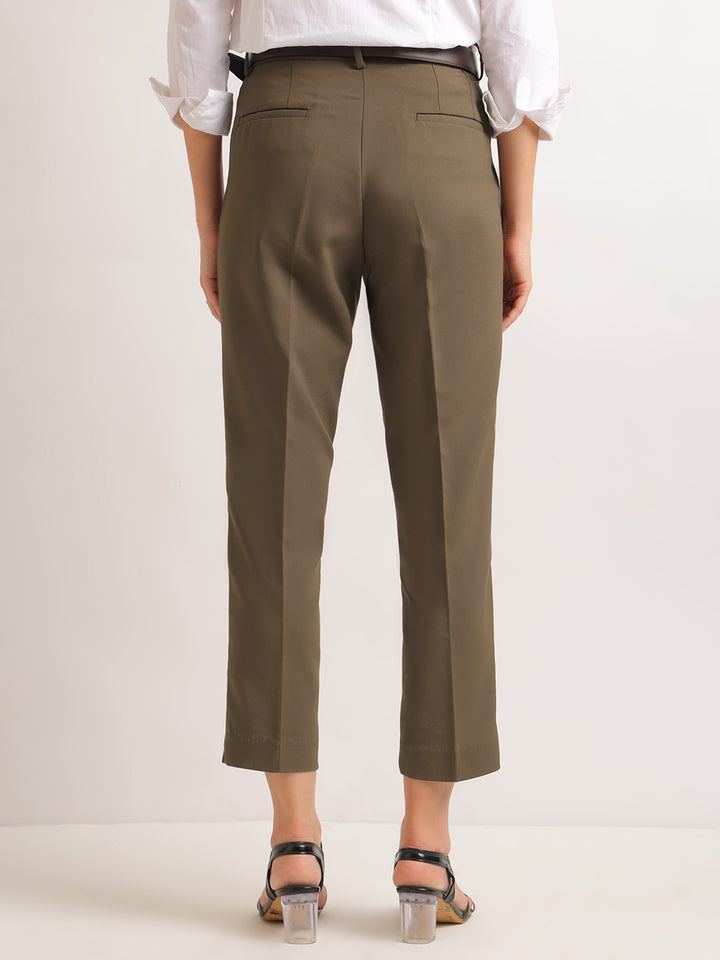 Hancock   Women   Brown   Solids   Viscose Rayon   Slim Fit   Formal   Trouser
