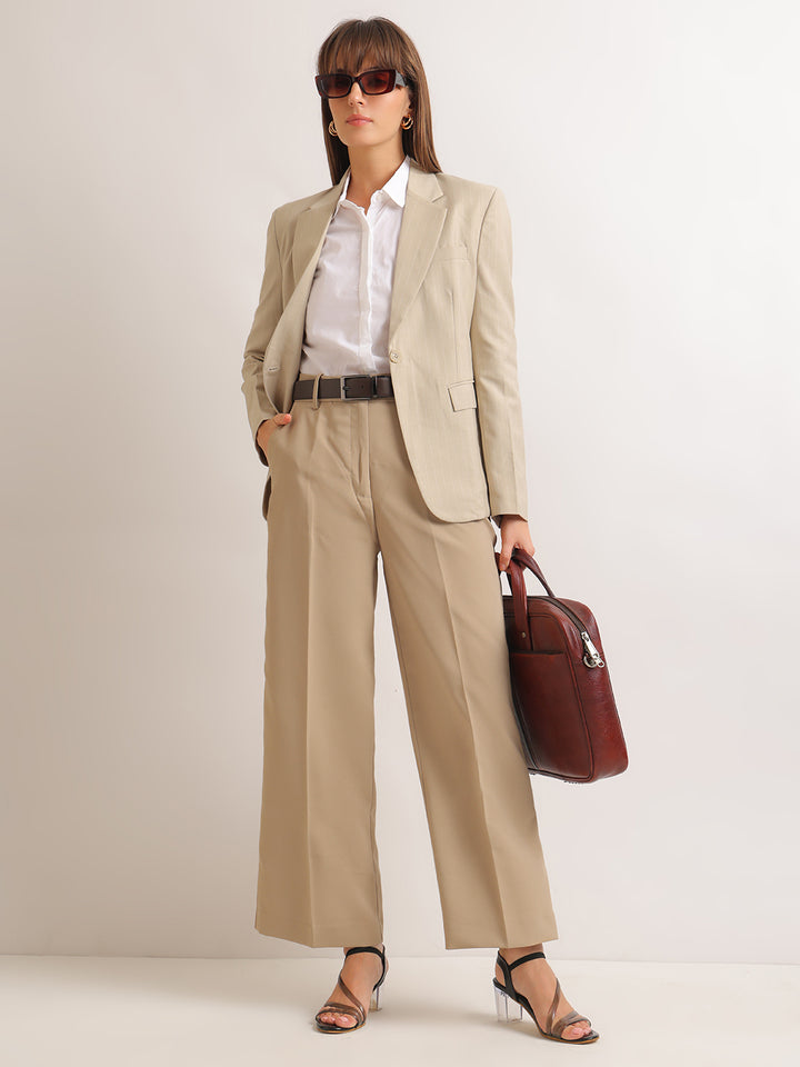 Hancock   Women   Beige   Solids   Viscose Rayon   Wide Leg   Formal   Trouser