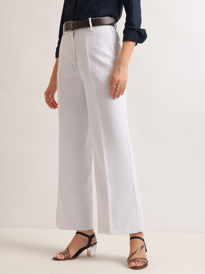 Hancock   Women   White   Solids   Viscose Rayon   Wide Leg   Formal   Trouser