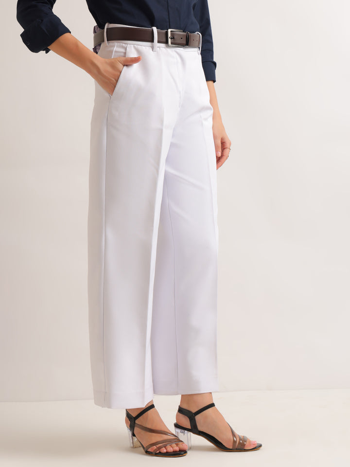 Hancock   Women   White   Solids   Viscose Rayon   Wide Leg   Formal   Trouser