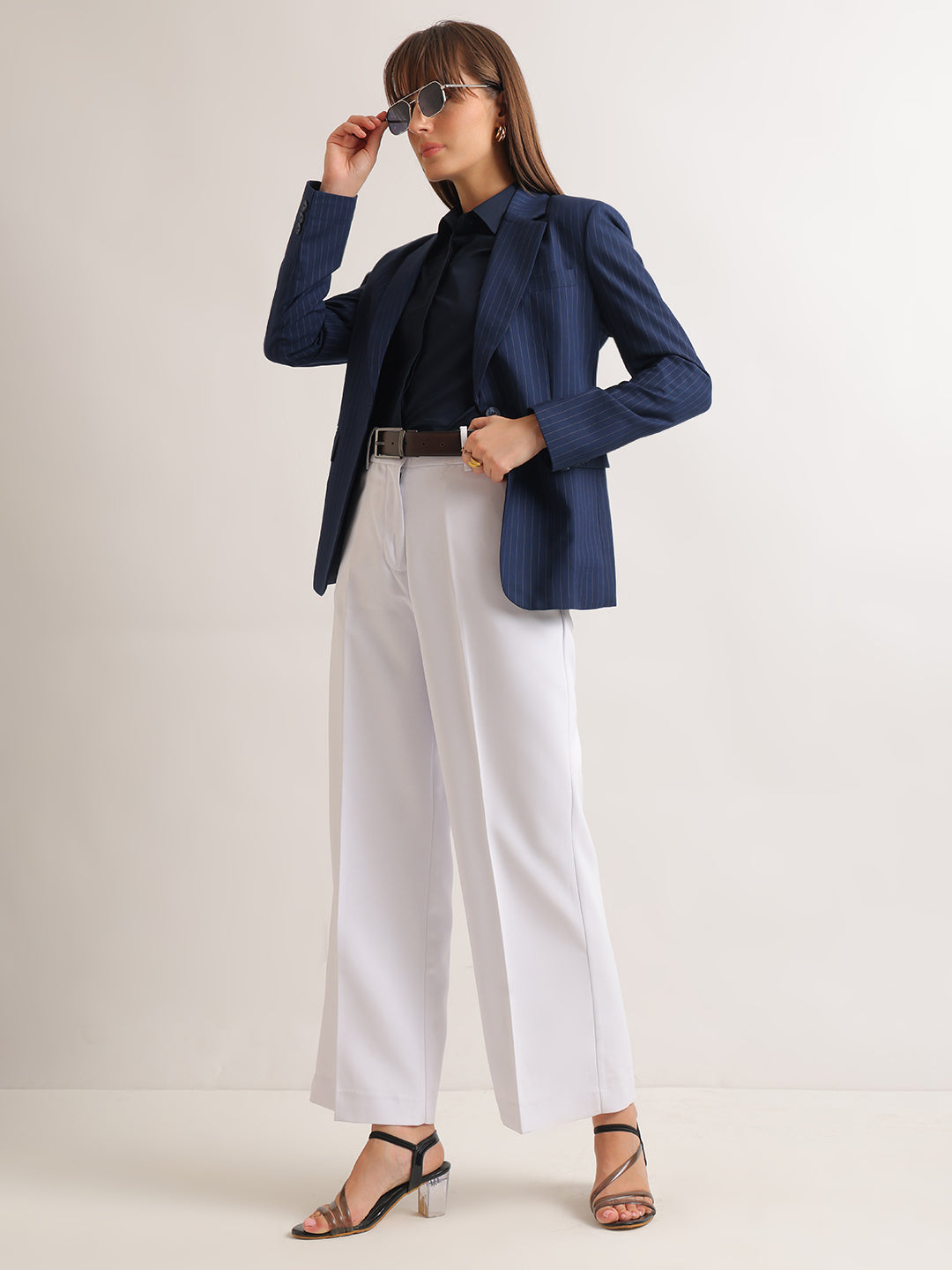 Hancock   Women   White   Solids   Viscose Rayon   Wide Leg   Formal   Trouser