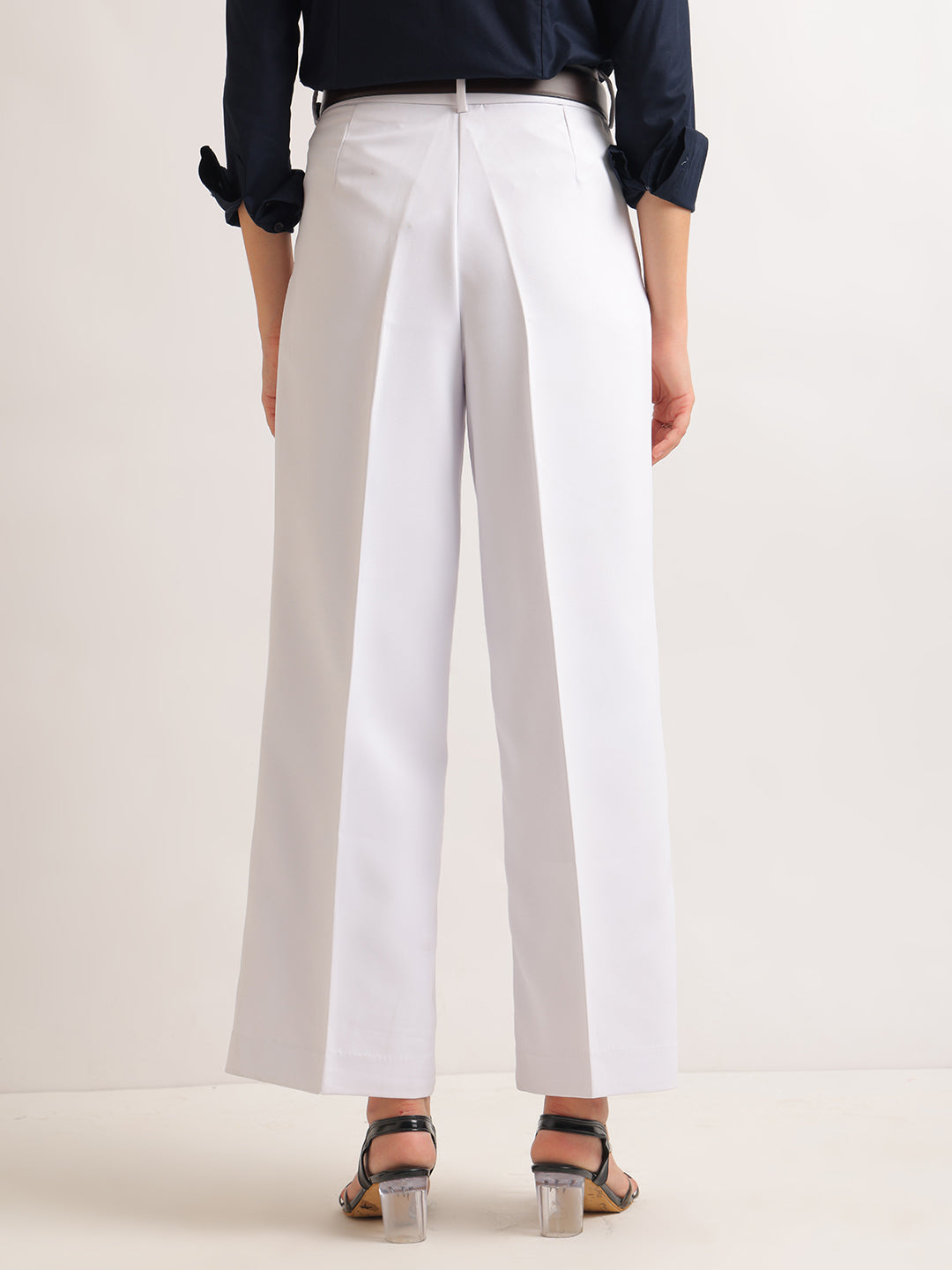 Hancock   Women   White   Solids   Viscose Rayon   Wide Leg   Formal   Trouser