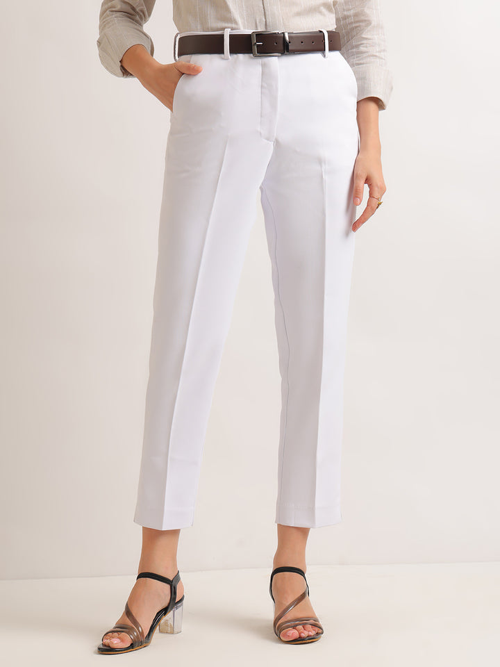 Hancock   Women   White   Solids   Viscose Rayon   Slim Fit   Formal   Trouser