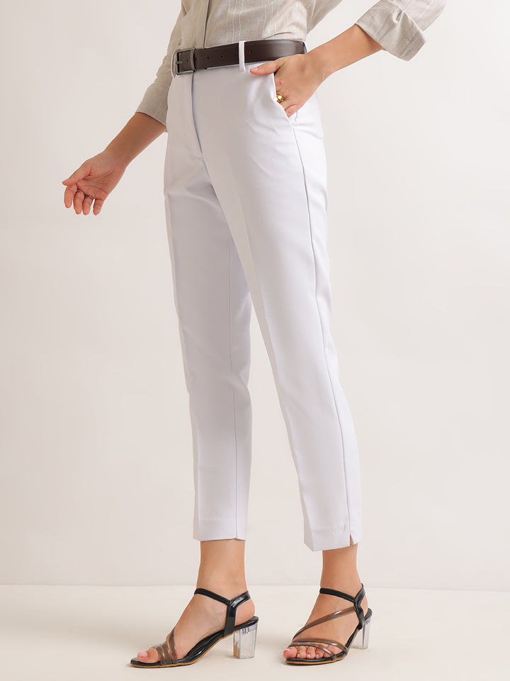 Hancock   Women   White   Solids   Viscose Rayon   Slim Fit   Formal   Trouser