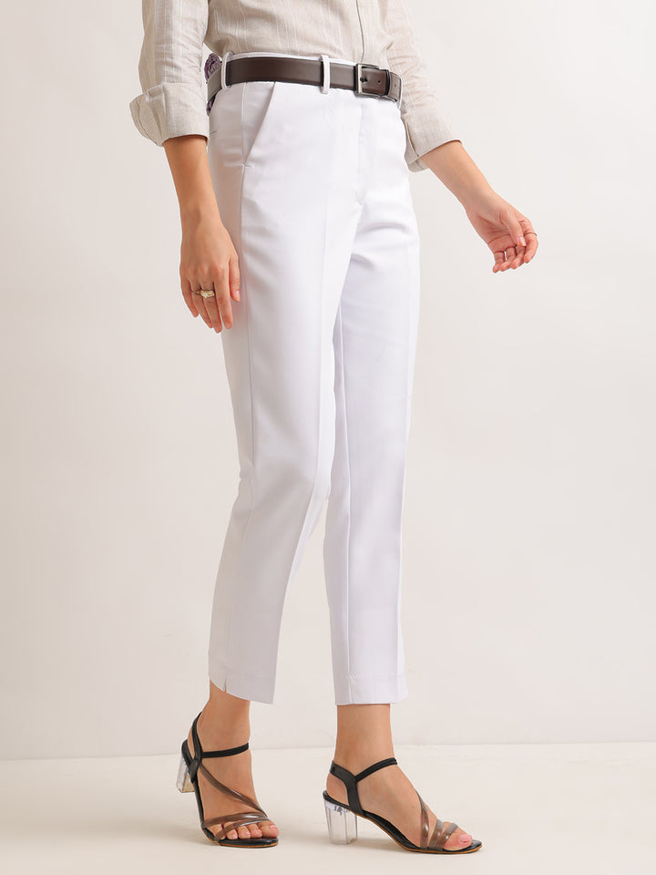 Hancock   Women   White   Solids   Viscose Rayon   Slim Fit   Formal   Trouser