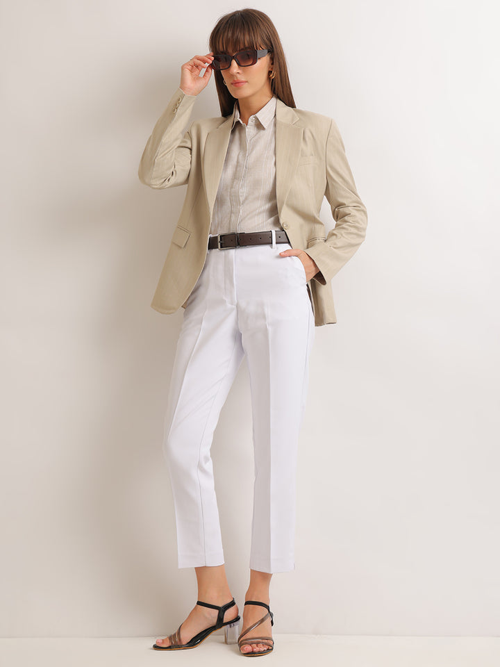 Hancock   Women   White   Solids   Viscose Rayon   Slim Fit   Formal   Trouser