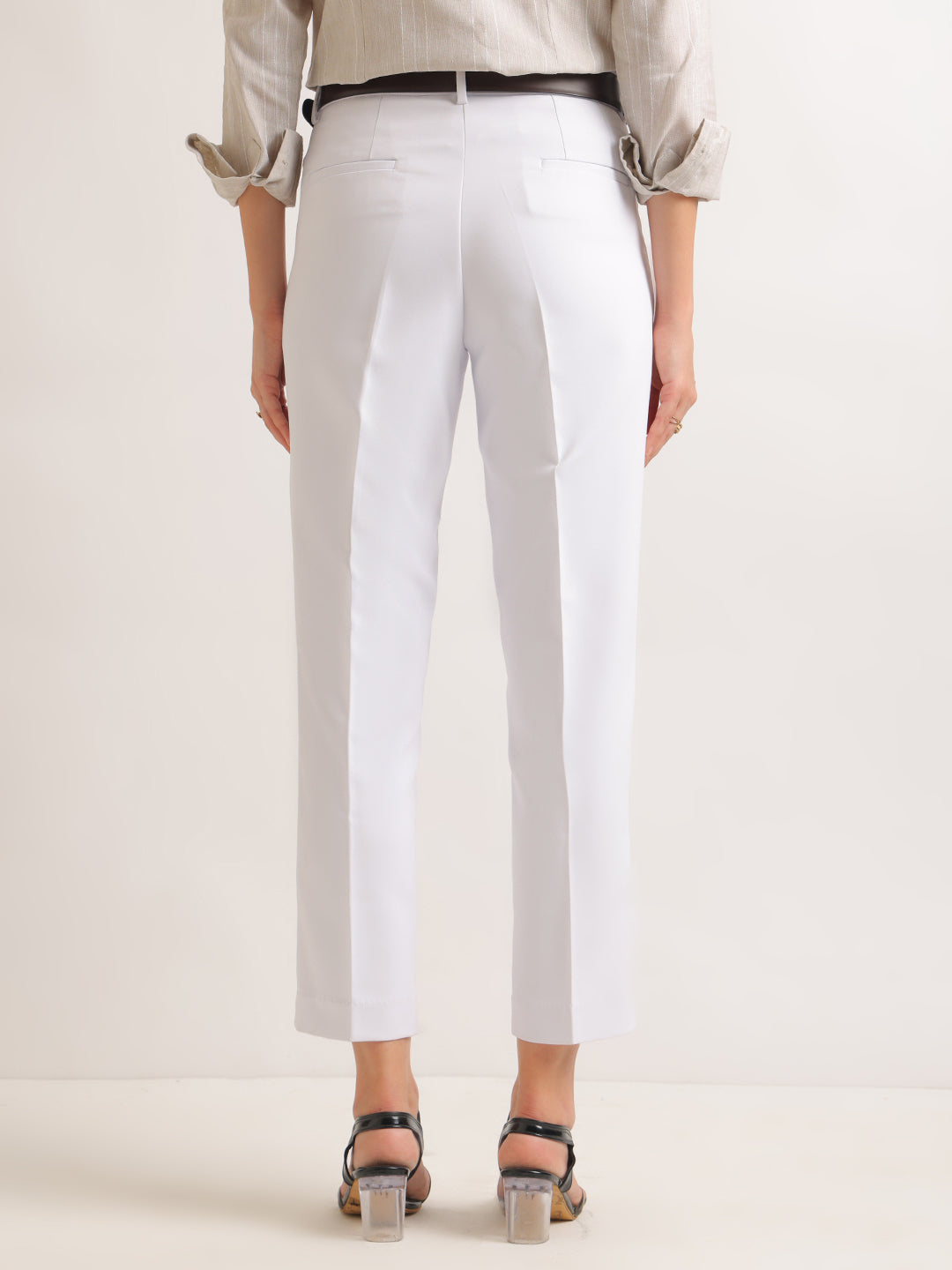 Hancock   Women   White   Solids   Viscose Rayon   Slim Fit   Formal   Trouser