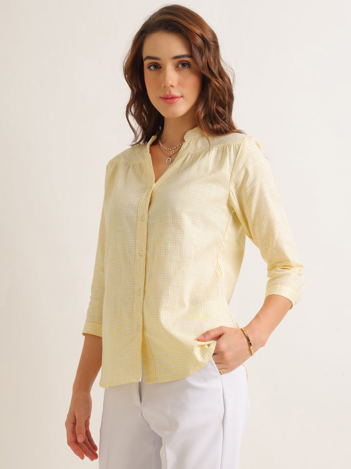 Hancock   Women   Yellow   Solid Self Design   Pure Cotton   Regular Fit   Formal   Shirt