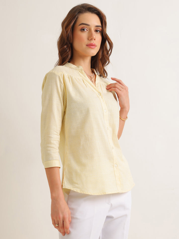 Hancock   Women   Yellow   Solid Self Design   Pure Cotton   Regular Fit   Formal   Shirt