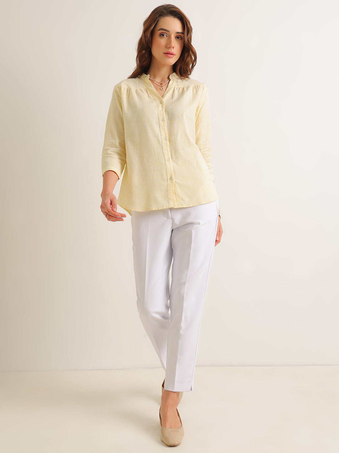 Hancock   Women   Yellow   Solid Self Design   Pure Cotton   Regular Fit   Formal   Shirt