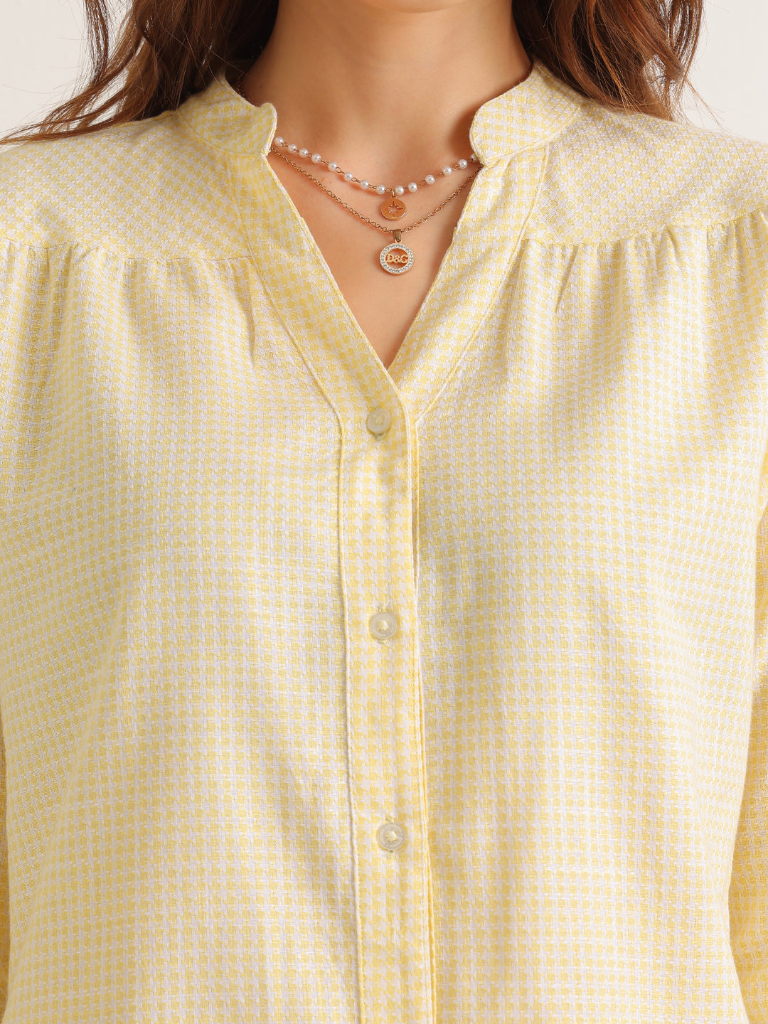 Hancock   Women   Yellow   Solid Self Design   Pure Cotton   Regular Fit   Formal   Shirt