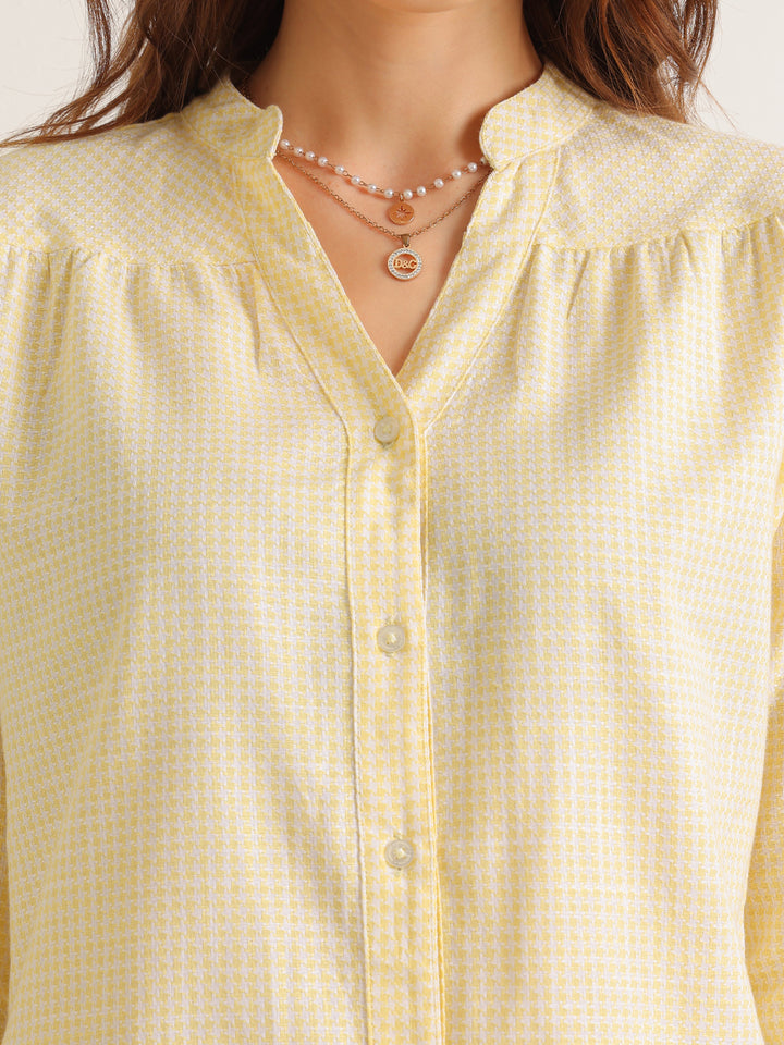 Hancock   Women   Yellow   Solid Self Design   Pure Cotton   Regular Fit   Formal   Shirt