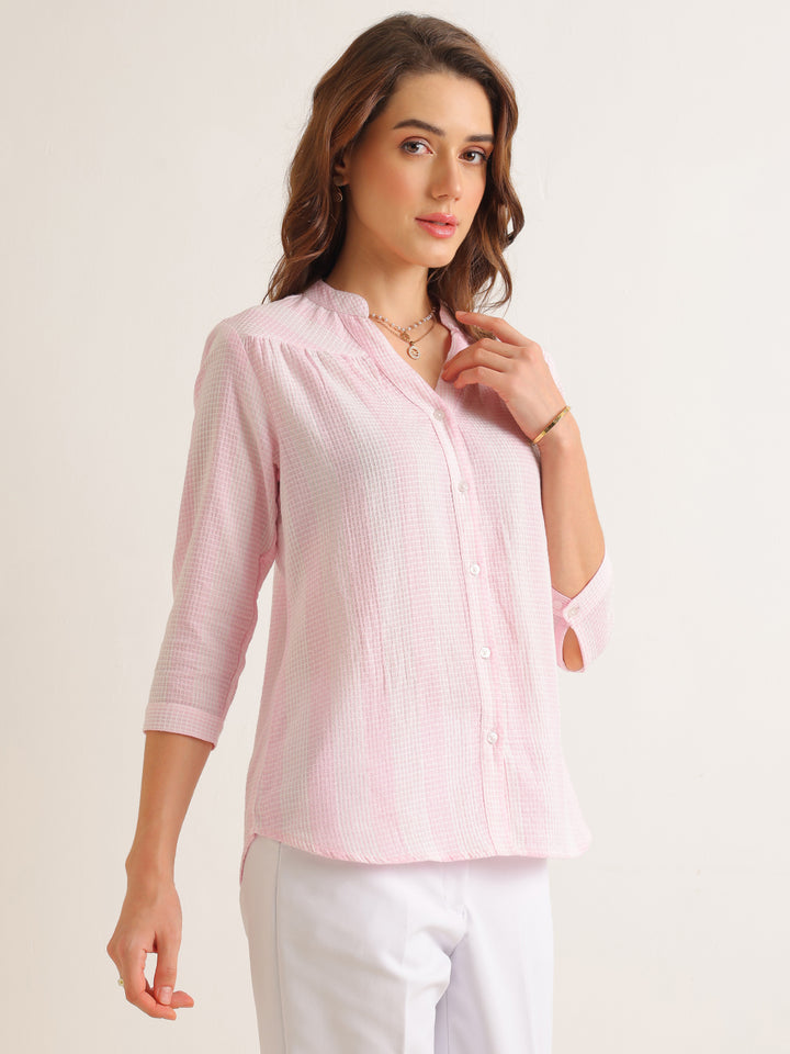 Hancock   Women   Pink   Solid Self Design   Pure Cotton   Regular Fit   Formal   Shirt
